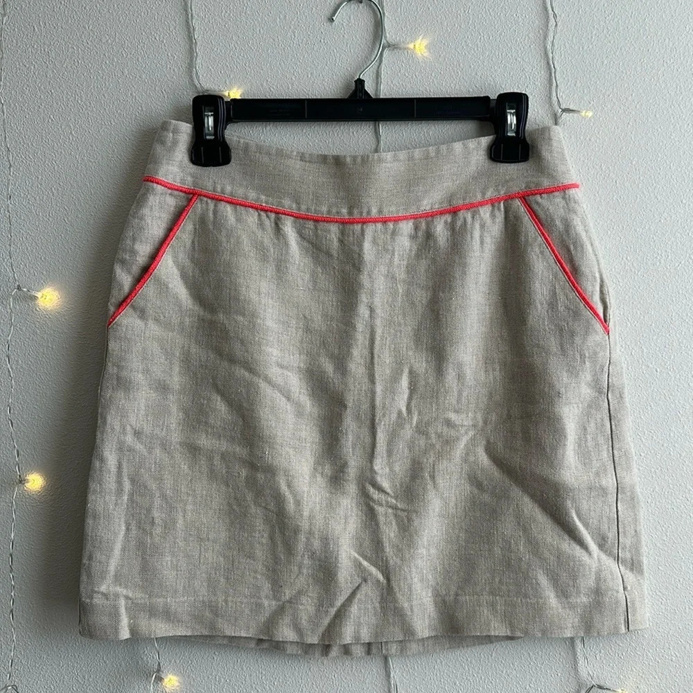 Ann Taylor Loft Khaki Linen Skirt with Neon Detailing​
